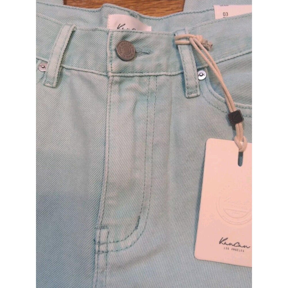 New KanCan Amelia Distressed High Rise Mom Fit Jeans Denim Womens Sz 03/25 Teal - Picture 6 of 12